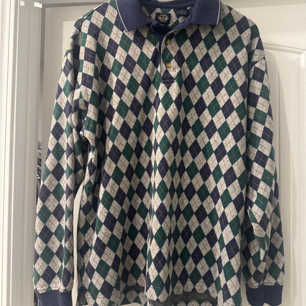 Dockers Navy and Green Argyle Polo
